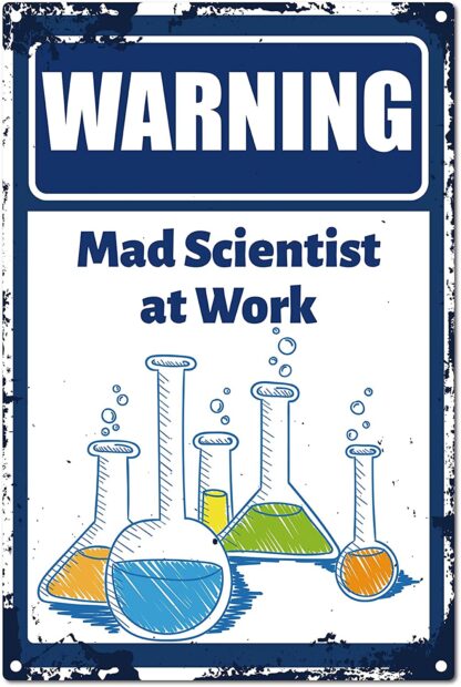 8x12 inch Funny Metal Tin Sign Warning Mad Scientist at Work Signs Drum Set