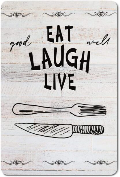 8x12 inch Eat Laugh Live Cutlery Set Aluminum Sign