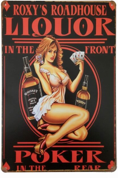 8x12 inch Whiskey Liquor in The Front Poker Pin up Girl