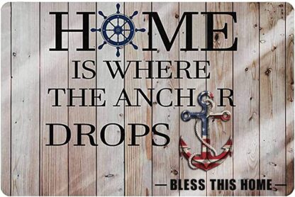 8x12 inch Home is Where The Anchor Drops Nautical Shabby Chic Metal Sign