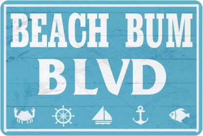 8x12 inch Beach Bum BLVD Metal Sign Vintage Rustic Lake Beach House