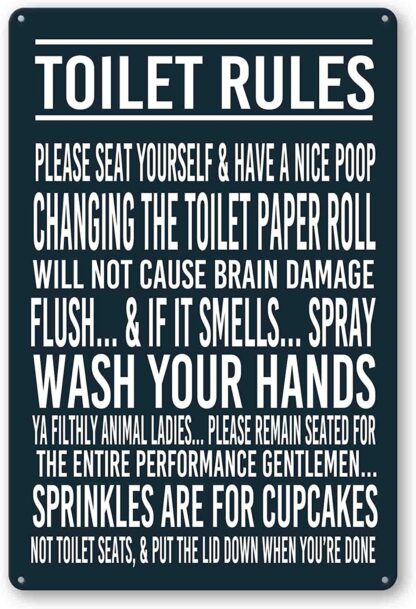 8x12 inch Funny Bathroom Rule Signs Decor - Toilet Rules Signs For Bathroom