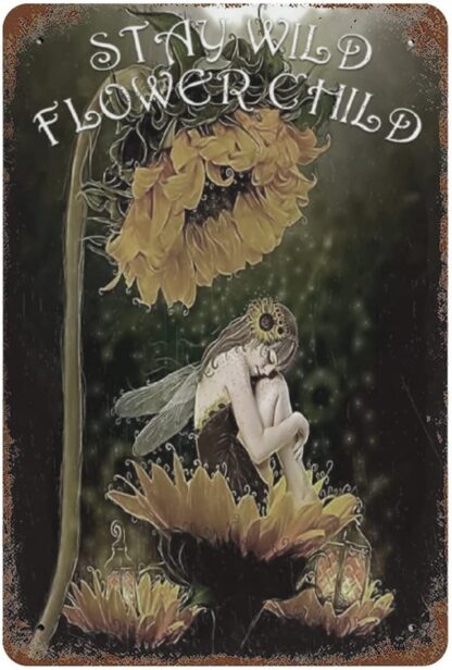 8x12 inch Tin Sign Stay Wild Flower Child Fairy Vintage Poster Wall Decor