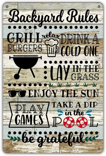 8x12 inch Funny Backyard Rules Metal Tin Sign