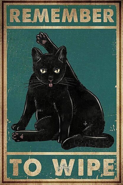 8x12 inch Tin Sign Coffee Cats Print Remember to Wipe Black Cat