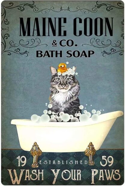 8x12 inch Cat Metal Tin Sign Maine Coon Co. Bath Soap Funny Poster