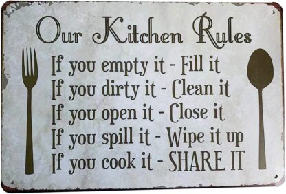 8x12 inch Kitchen Rules Plaque Wall Decor Rustic Metal Tin Signs