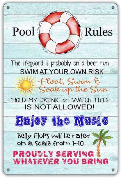 8x12 inch Funny Pool Rules Metal Tin Sign Wall Décor Blue Sign