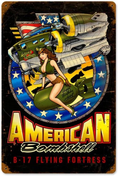 8x12 inch Metal Tin Sign American Bombshell Military Sexy Beauty Pin Up