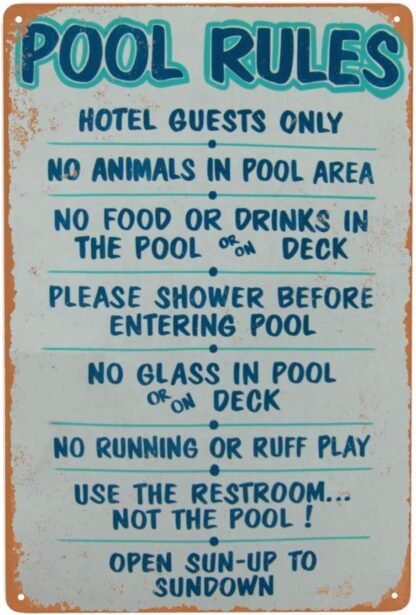 8x12 inch Pool Rules Metal Signs Indoor Outdoor Swimming Pool