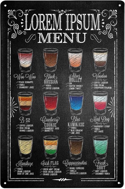 8x12 inch Shots Menu Sign Drink Menu Sign