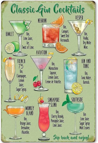 8x12 inch Metal Tin Sign Classic Whiskey Cocktails Metal Poster