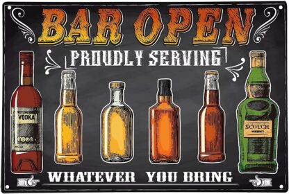 8x12 inch Retro Tin Sign Bar Open Prdudly Serving Whatever You Bring