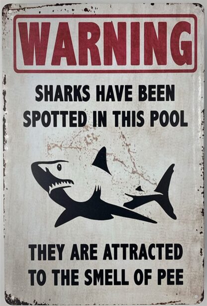 8x12 inch Metal Plaque Swimming Pool Shark Warning