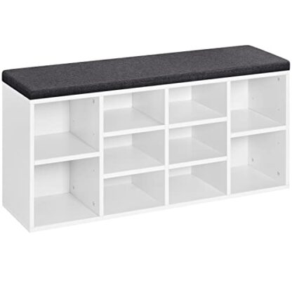 White Shoe Bench, Shoe Storage Cabinet with Adjustable Shelves - Image 9