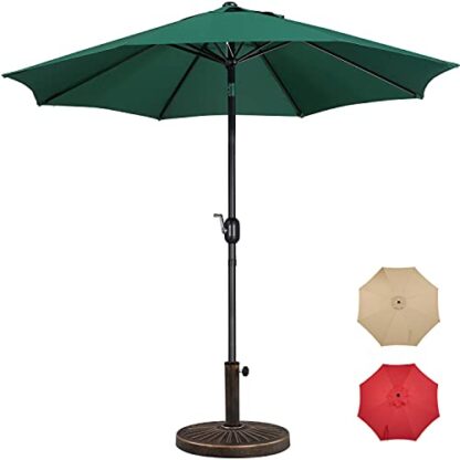 9FT Dark Green Garden Table Umbrella with 26.5lb Patio Umbrella Base - Image 10