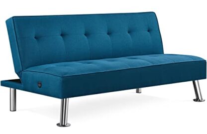 Blue Modern Convertible Futon Sofa Bed - Image 10