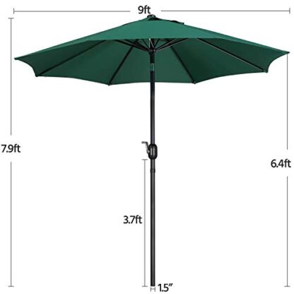 9FT Dark Green Garden Table Umbrella with 26.5lb Patio Umbrella Base - Image 8