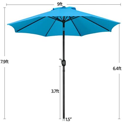 9FT Sky Blue Garden Table Umbrella with 26.5lb Patio Umbrella Base - Image 4