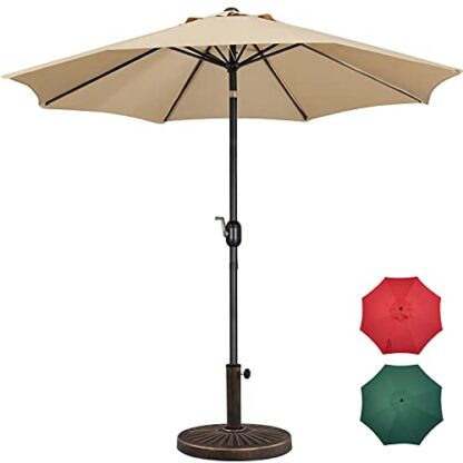 9FT Tan Garden Table Umbrella with 26.5lb Patio Umbrella Base - Image 10