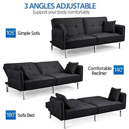 Black Futon Sofa Couch Convertible Sofa Sleeper Bed - Image 7