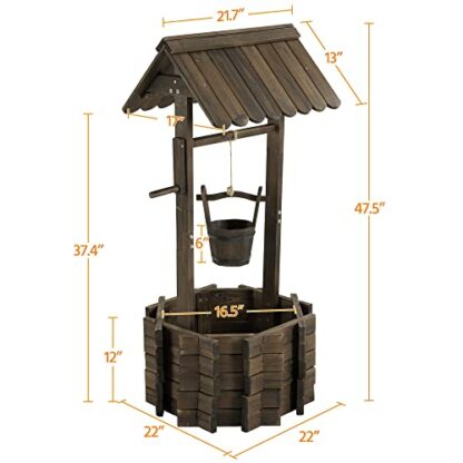 Brown Wooden Wishing Well for Outdoors with Hanging Bucket Flower Planter - Image 4