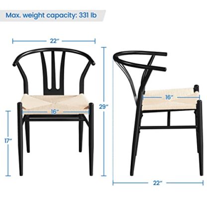 2PCS Black Metal Dining Chair Weave Chair Mid-Century Modern Dining Chair - Image 6