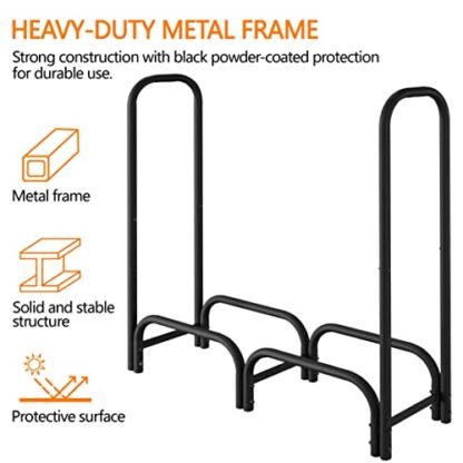 4ft Black Firewood Log Rack with Waterproof Cover Combo Set - Image 6