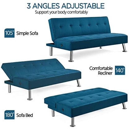 Blue Modern Convertible Futon Sofa Bed - Image 3