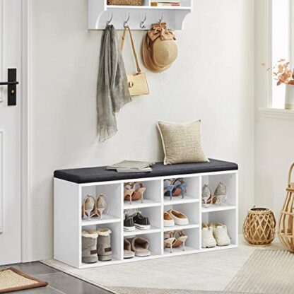 White Shoe Bench, Shoe Storage Cabinet with Adjustable Shelves - Image 2