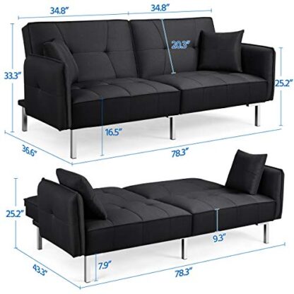 Black Futon Sofa Couch Convertible Sofa Sleeper Bed - Image 3