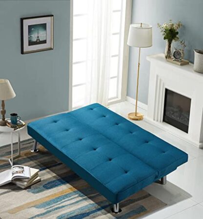 Blue Modern Convertible Futon Sofa Bed - Image 8