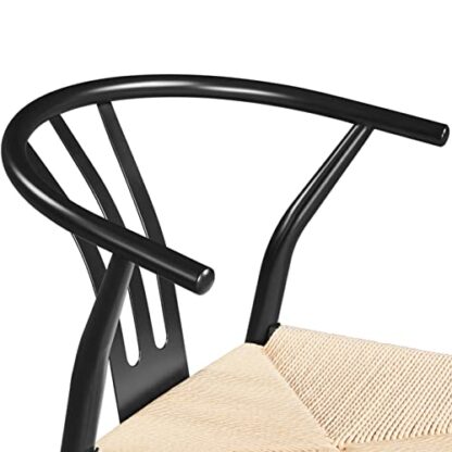 2PCS Black Metal Dining Chair Weave Chair Mid-Century Modern Dining Chair - Image 5