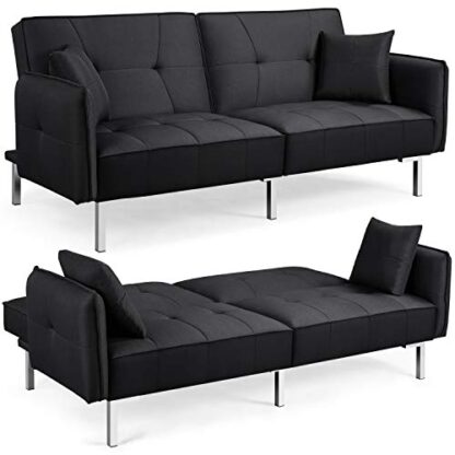 Black Futon Sofa Couch Convertible Sofa Sleeper Bed - Image 10