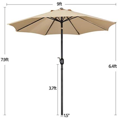 9FT Tan Garden Table Umbrella with 26.5lb Patio Umbrella Base - Image 4