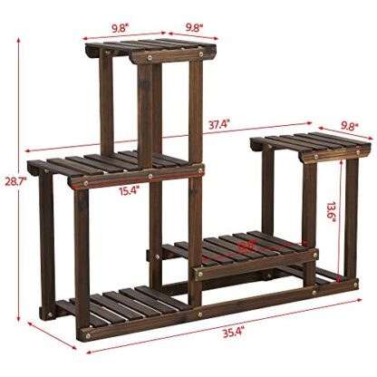 Brown Flower Display Stand Wooden Plant Shelf Racks Indoor - Image 6