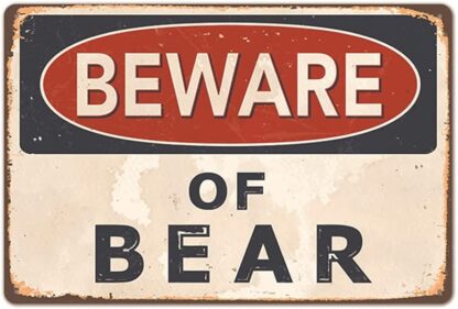 8x12 inch Beware of Bear Metal Tin Sign,Retro Vintage Safety Warning Tin Signs