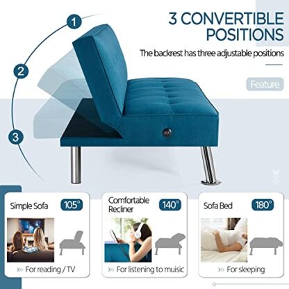 Blue Modern Convertible Futon Sofa Bed - Image 4