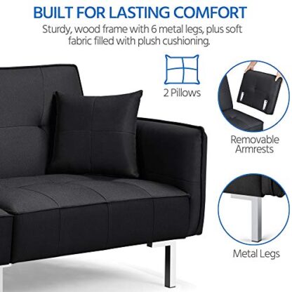 Black Futon Sofa Couch Convertible Sofa Sleeper Bed - Image 5