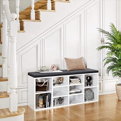 White Shoe Bench, Shoe Storage Cabinet with Adjustable Shelves - Image 8