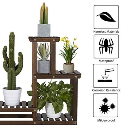 Brown Flower Display Stand Wooden Plant Shelf Racks Indoor - Image 5