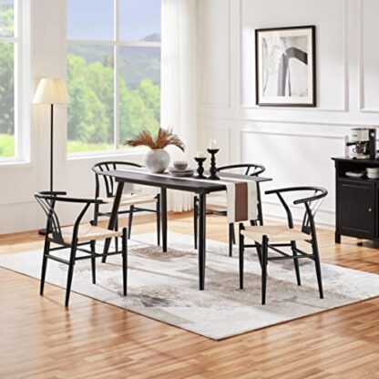 2PCS Black Metal Dining Chair Weave Chair Mid-Century Modern Dining Chair - Image 7