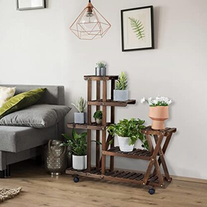 Brown Plant Stand Indoor Outdoor Multi-Tiered Flower Display Shelf Plants Rack - Image 9