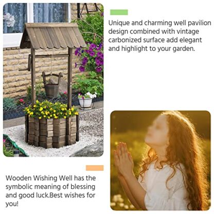 Brown Wooden Wishing Well for Outdoors with Hanging Bucket Flower Planter - Image 2