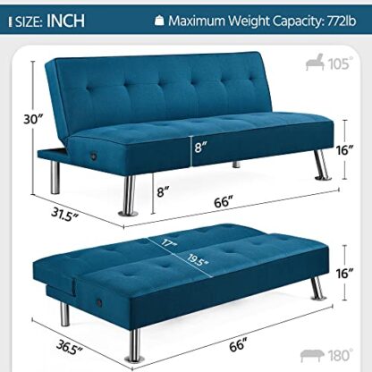 Blue Modern Convertible Futon Sofa Bed - Image 5