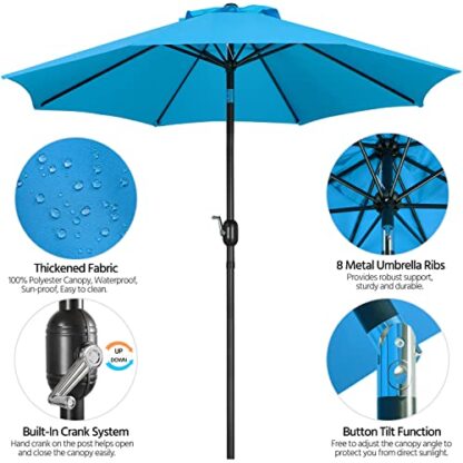 9FT Sky Blue Garden Table Umbrella with 26.5lb Patio Umbrella Base - Image 7