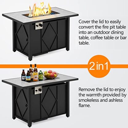 43 Inch Black 50,000 BTU Gas Fire Pit with Ceramic Tabletop and &amp - Image 6