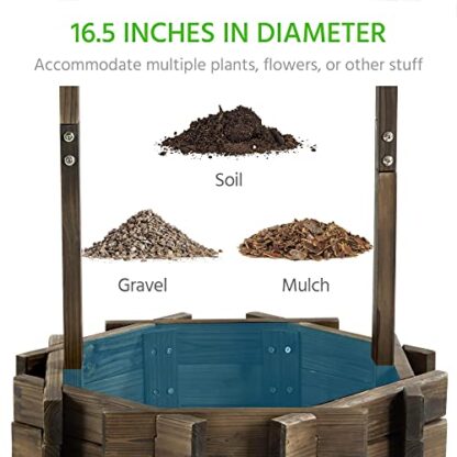 Brown Wooden Wishing Well for Outdoors with Hanging Bucket Flower Planter - Image 5