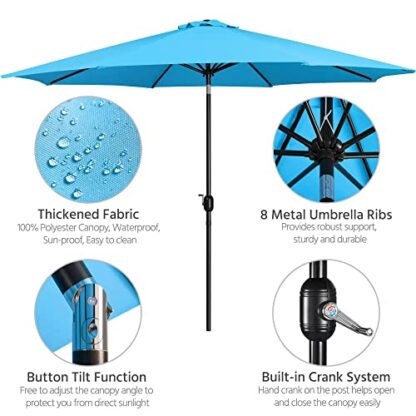 11FT Sky Blue Garden Table Umbrella with 26.5lb Patio Umbrella Base - Image 2