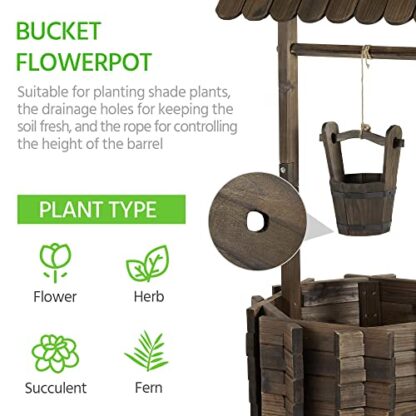 Brown Wooden Wishing Well for Outdoors with Hanging Bucket Flower Planter - Image 6